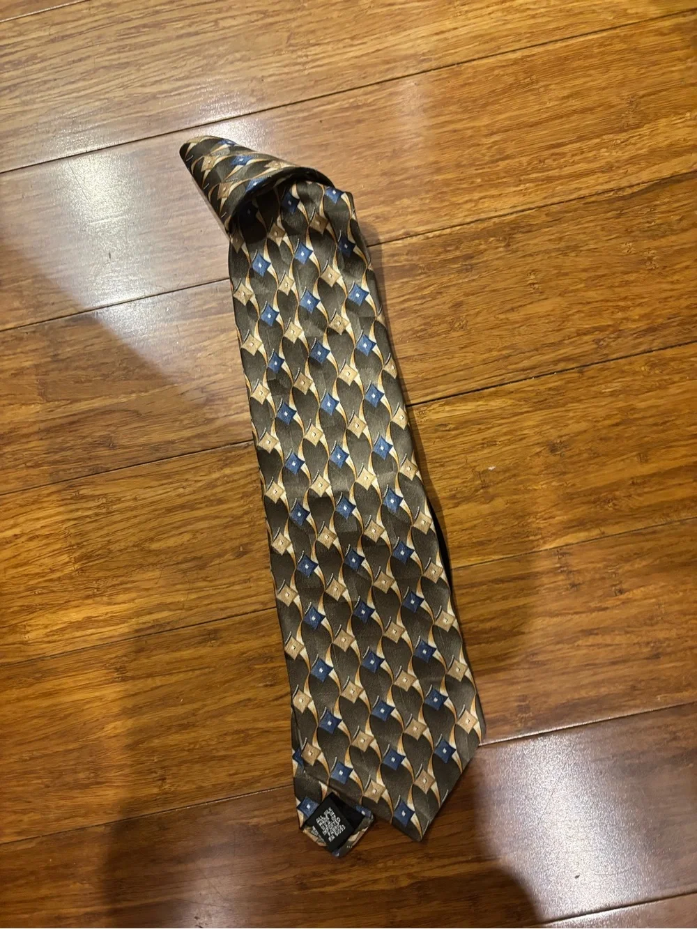 Classic Vintage Haggar Brown and Blue Geometric Silk Tie